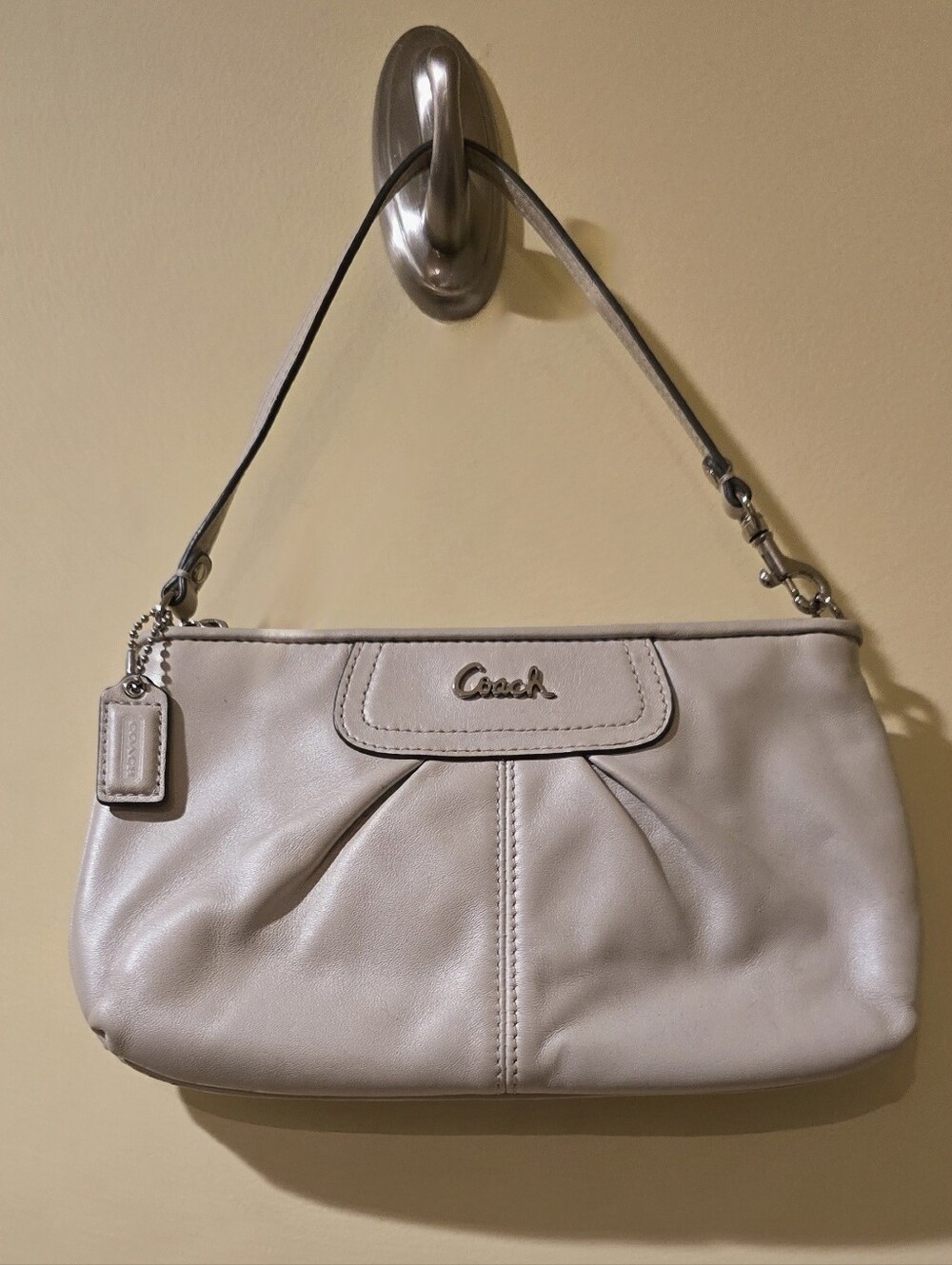 Coach Small Leather Shoulder Bag/wristlet in Light Taupe